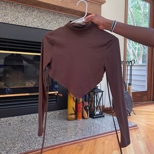 Shein Open Back Long Sleeve Turtle Neck Crop Top